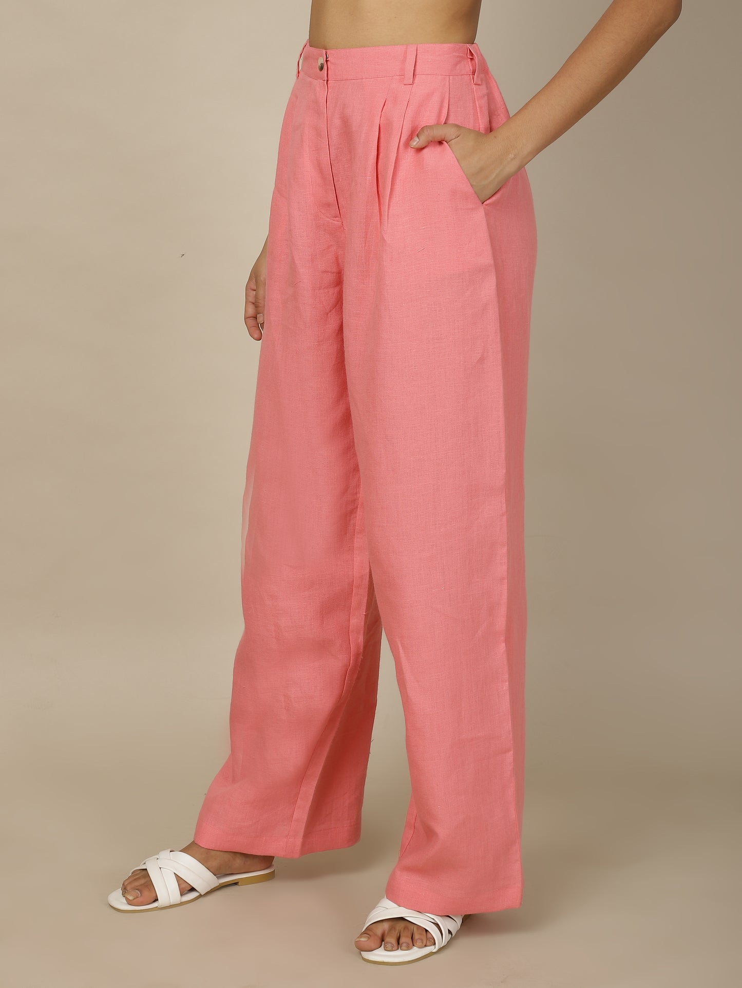 Coral Charm Linen Pants